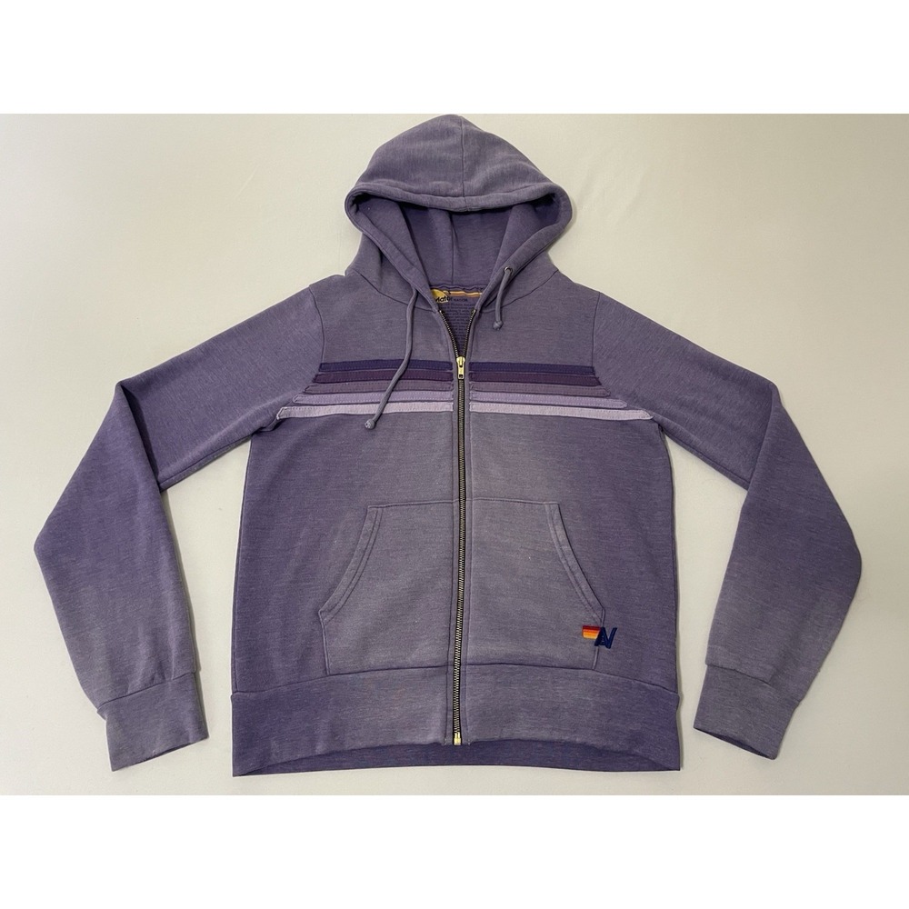 Aviator Nation 5 Stripe Zip-Up Hoodie Women's Size S Faded Grape
